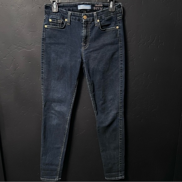 For all man kind seven Denim - 7 jeans B(AIR) ANKLE SKINNY IN STREAM Size:27 Color: Blue skinny jeans mid-rise